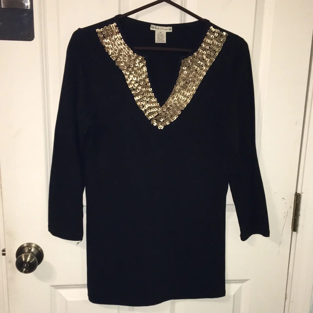 Black Bronze Beaded Embellished Neck Top M - Picture 2 of 5